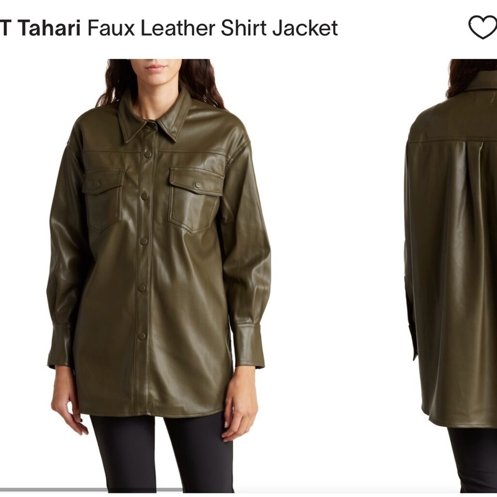 Faux leather shirt jacket